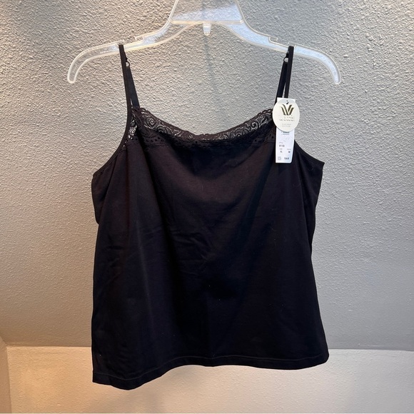 NWT WACOAL 81135 CAMISOLE Black Supima Cotton w/builtin bra. Size XL. Adjustable - Picture 1 of 3